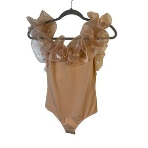Intimately Free People Haute Wired Beige Bodysuit Size Small Ruffle New